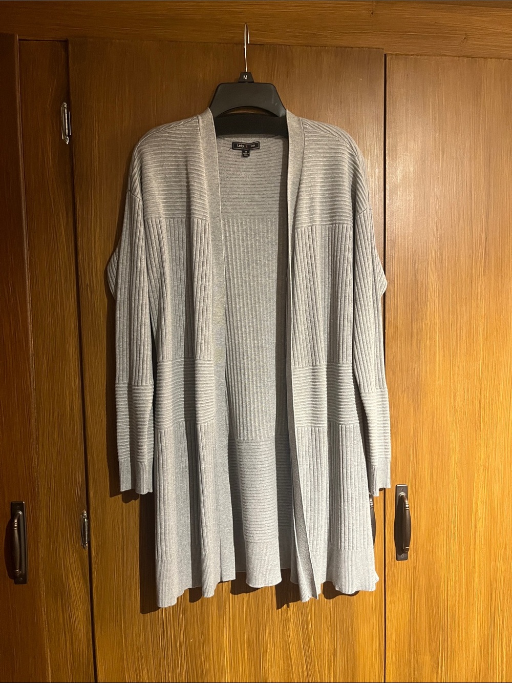 Lety & Me Open-Front Ribbed Knit Cardigan Sweater — Light Gray M